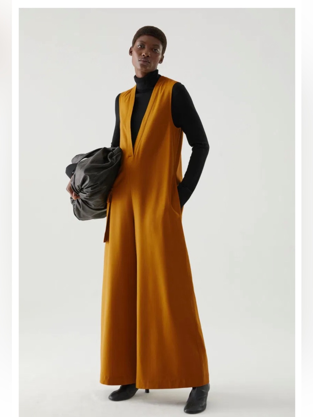 COS Wool Mix Low V-Neck Wide Leg Jumpsuit